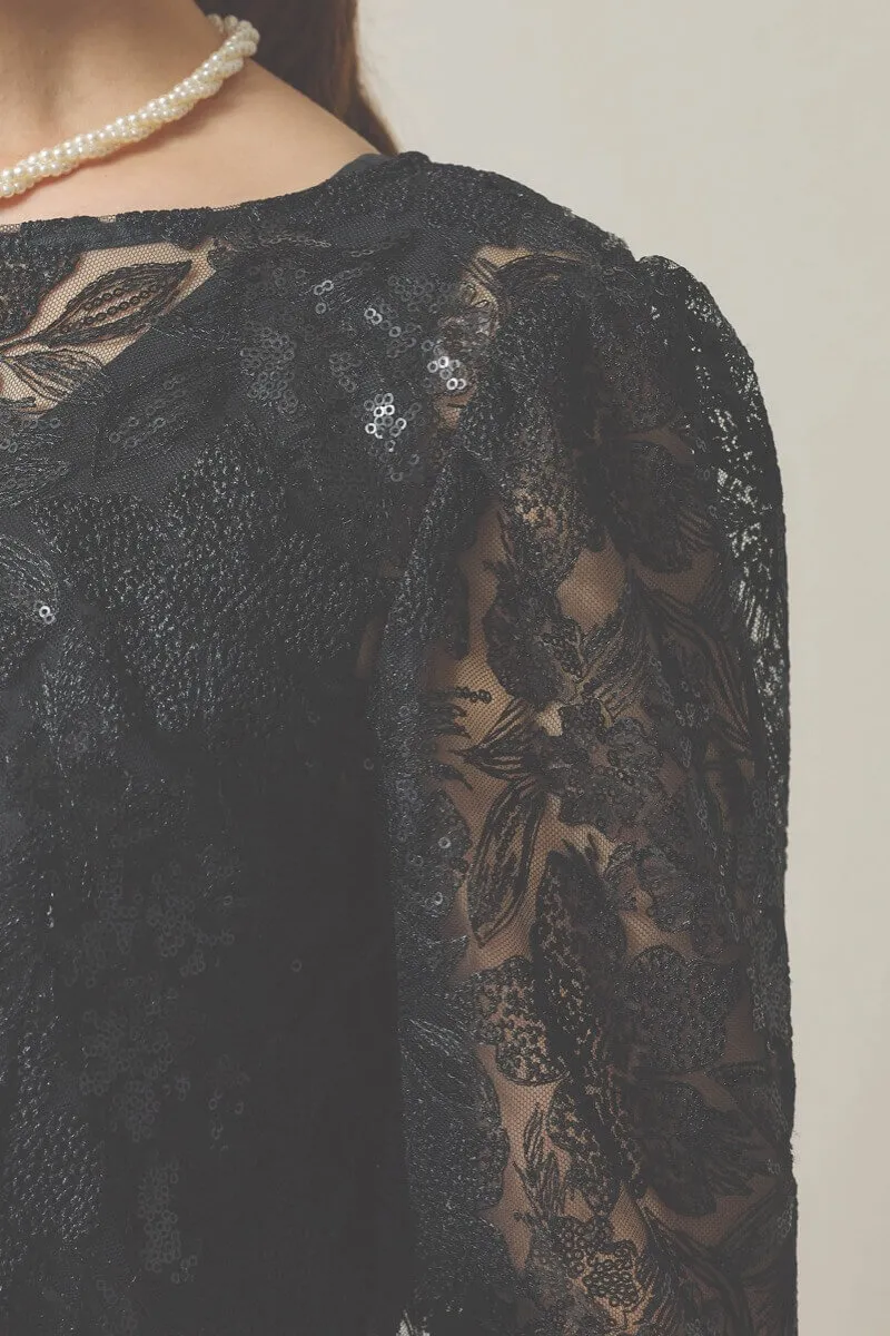 ブラックのシャイニートップスサテンドレス [ 店頭販売価格 38,500円 ]