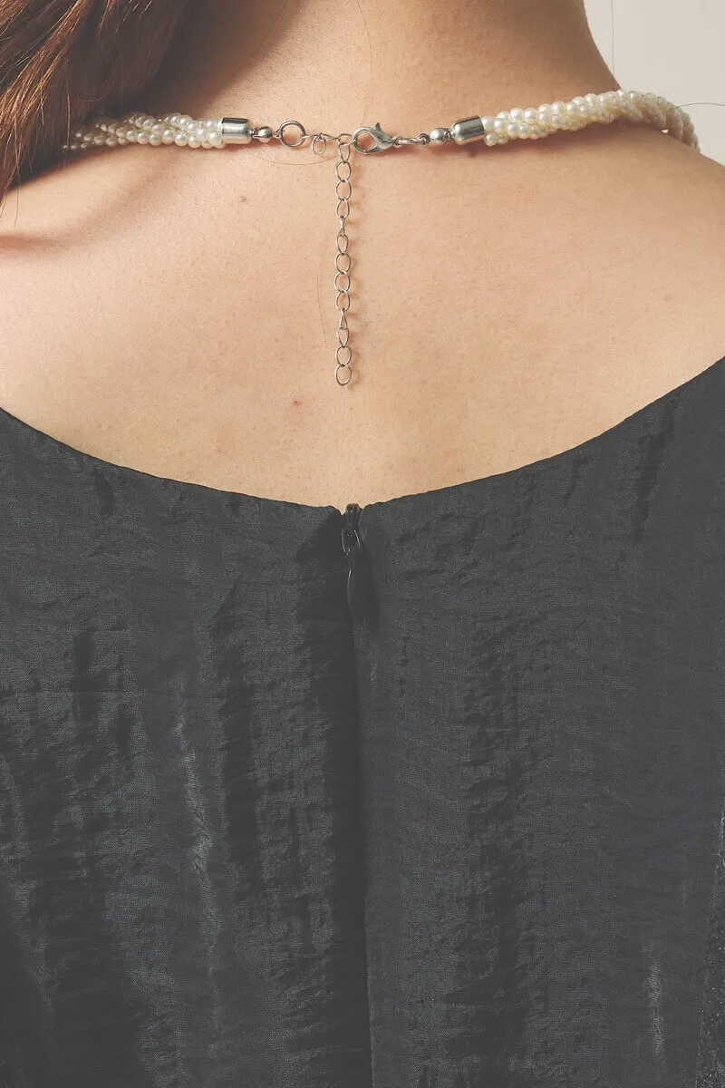 ブラックのシャイニートップスサテンドレス [ 店頭販売価格 38,500円 ]