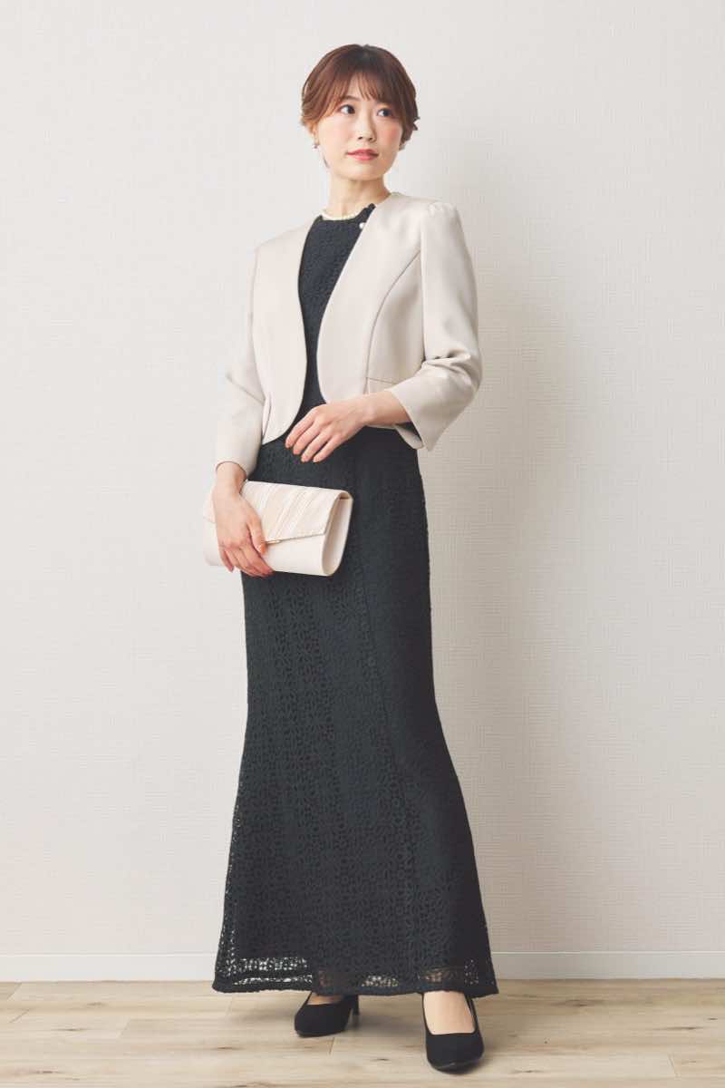 ブラックのラメクロシェレースドレス [ 店頭販売価格 38,500円 ]