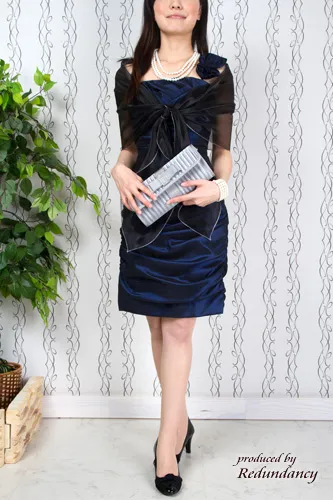 ネイビーのコサージュ付きタイトドレスコーディネートセット