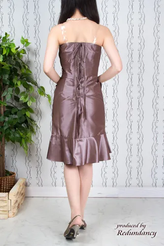 ブラウンのベアトップフリルマーメイドドレスコーディネートセット