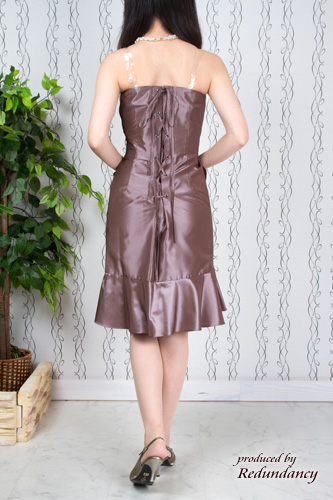 ブラウンのベアトップフリルマーメイドドレスコーディネートセット