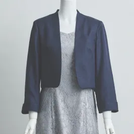 ネイビーのシャンタン長袖ボレロ(M)