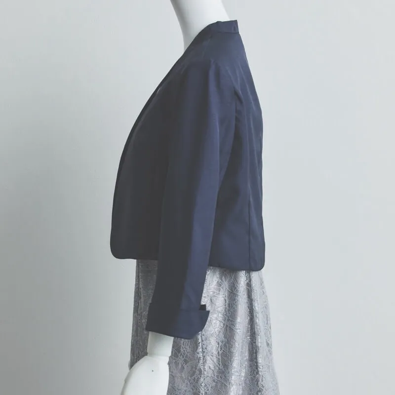 ネイビーのシャンタン長袖ボレロ