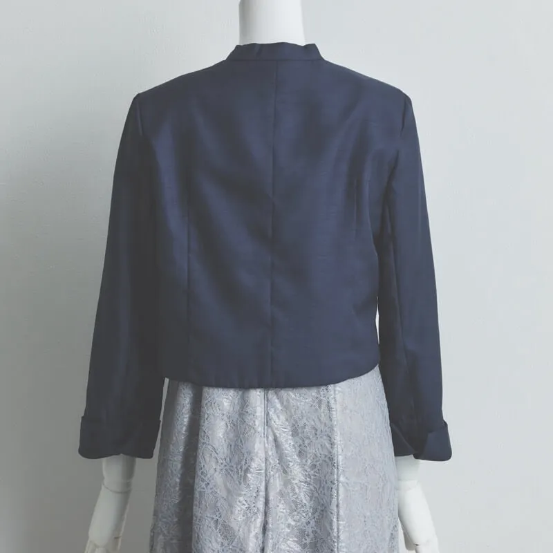 ネイビーのシャンタン長袖ボレロ