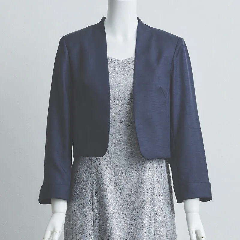 ネイビーのシャンタン長袖ボレロ