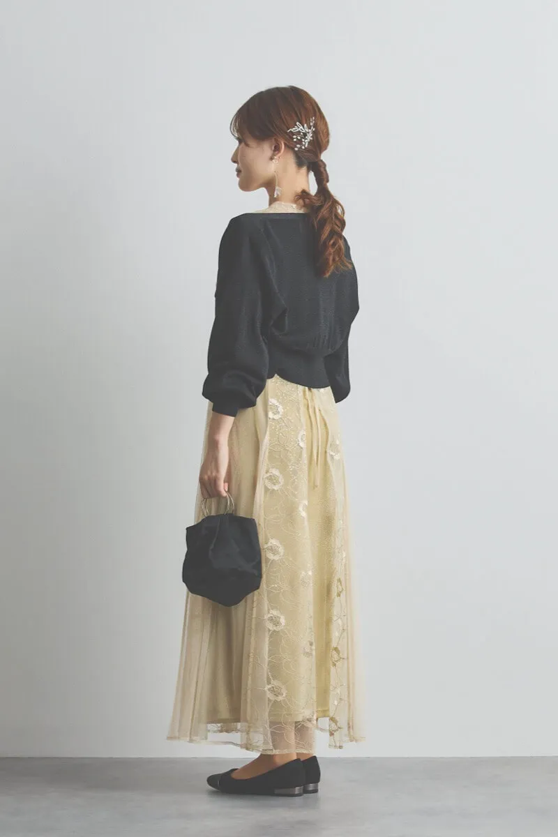 イエローのシャイニーコードレースドレス