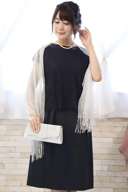 ネイビーのレーストップスセパレートドレス