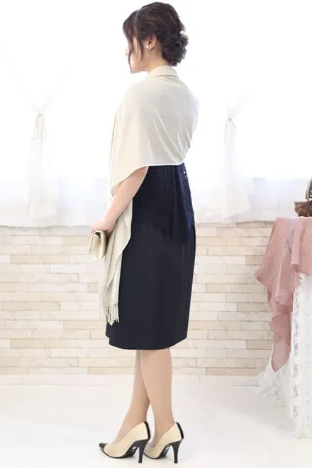 ネイビーのレーストップスセパレートドレス