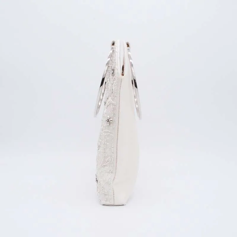 オフホワイトのフラワー刺繍のミニポシェット