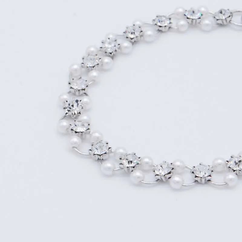 パールとストーンのチェーンブレスレット(シルバー)