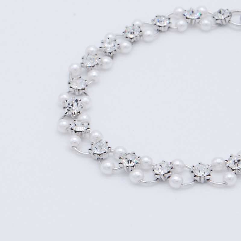 パールとストーンのチェーンブレスレット(シルバー)