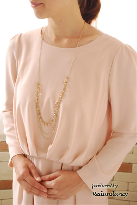 ピンクのウエストギャザータイトスカートワンピース