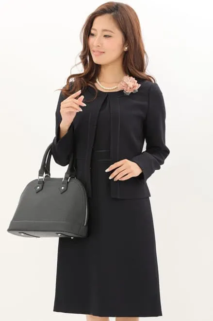 ネイビーのツイードノーカラーセレモニースーツセット