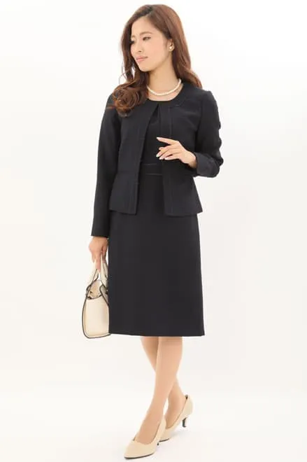 ネイビーのツイードノーカラーセレモニースーツセット