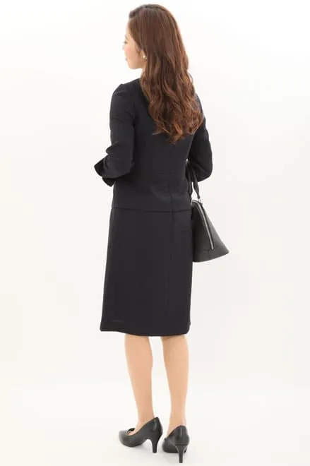 ネイビーのツイードノーカラーセレモニースーツセット