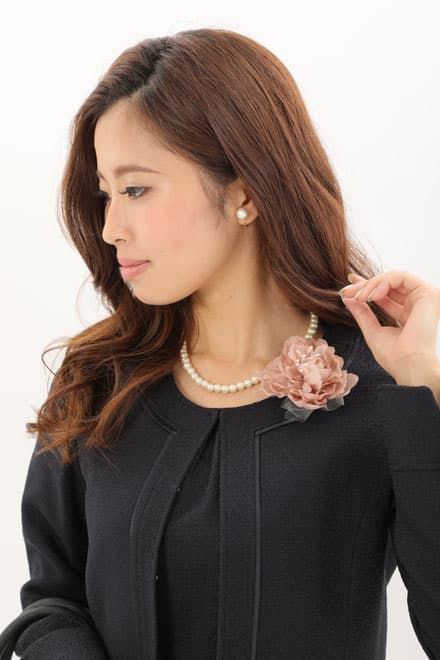 ネイビーのツイードノーカラーセレモニースーツセット