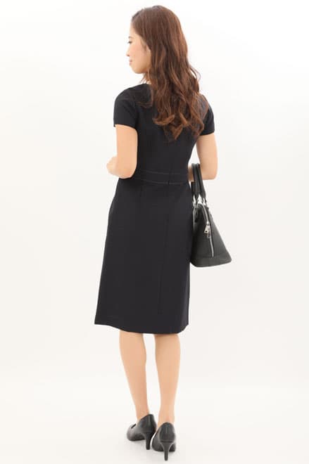 ネイビーのツイードノーカラーセレモニースーツセット