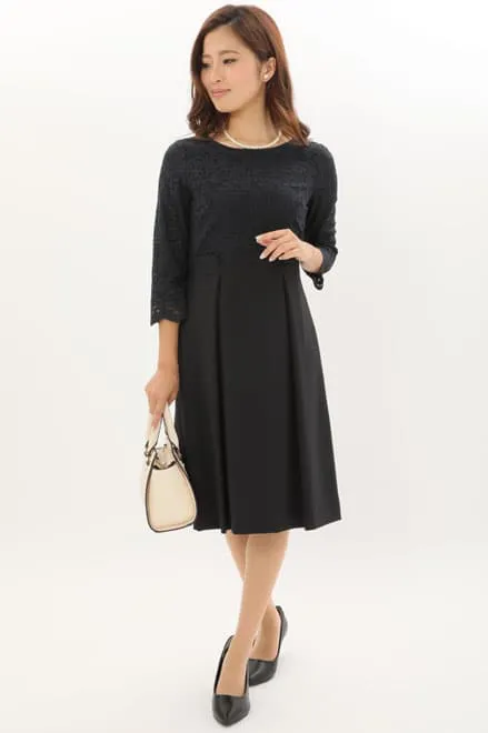 ネイビーのレース七分袖セレモニースーツセット