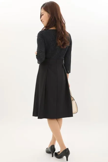 ネイビーのレース七分袖セレモニースーツセット