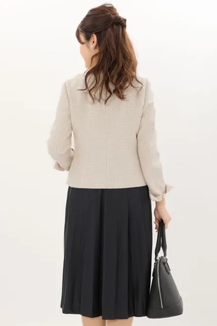 ネイビーのノースリーブプリーツセレモニースーツセット