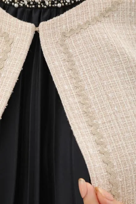 ネイビーのノースリーブプリーツセレモニースーツセット