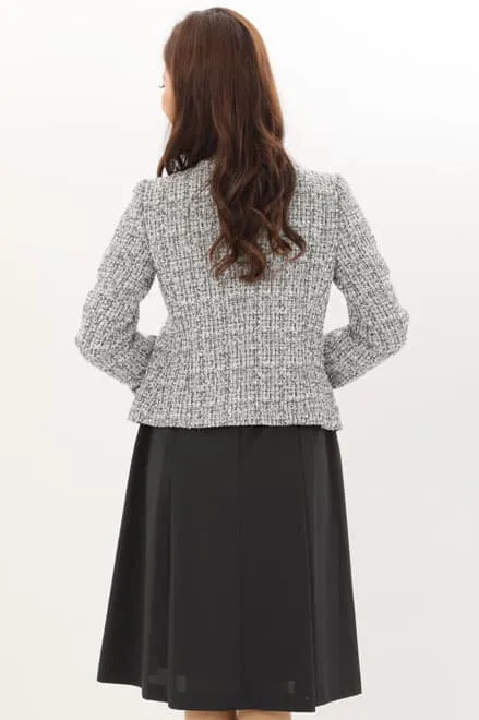 ブラックの半袖ノーカラーツイードセレモニースーツセット