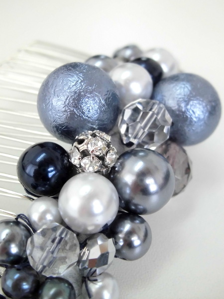 ブルーとシルバーパールのコーム