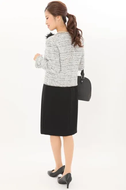 ブラックの七分袖インバーテッドタックセレモニースーツセット