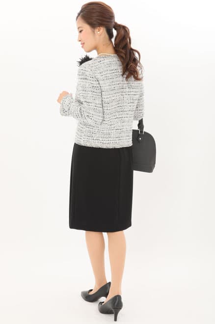 ブラックの七分袖インバーテッドタックセレモニースーツセット