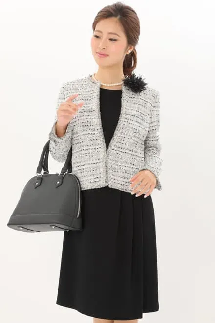 ブラックの七分袖インバーテッドタックセレモニースーツセット