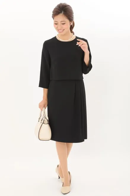 ブラックの七分袖インバーテッドタックセレモニースーツセット