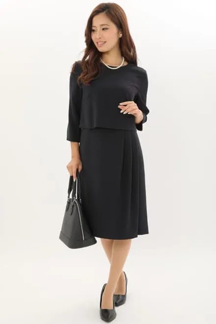 ネイビーの七分袖インバーテッドタックセレモニースーツセット