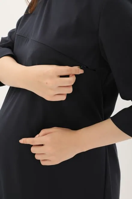 ネイビー×ホワイトの授乳口付きAラインセレモニースーツセット