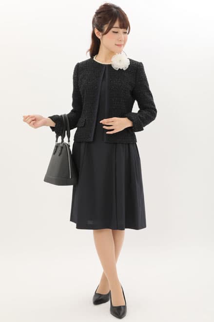 ネイビーのツイードリボン×ラメセレモニースーツセット