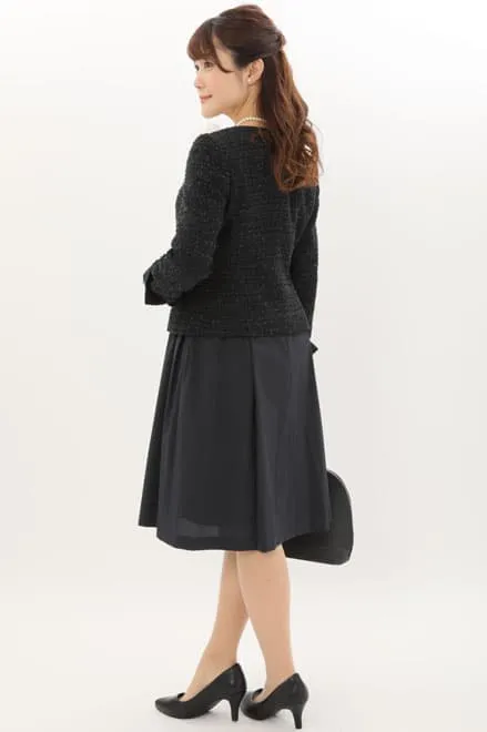 ネイビーのツイードリボン×ラメセレモニースーツセット