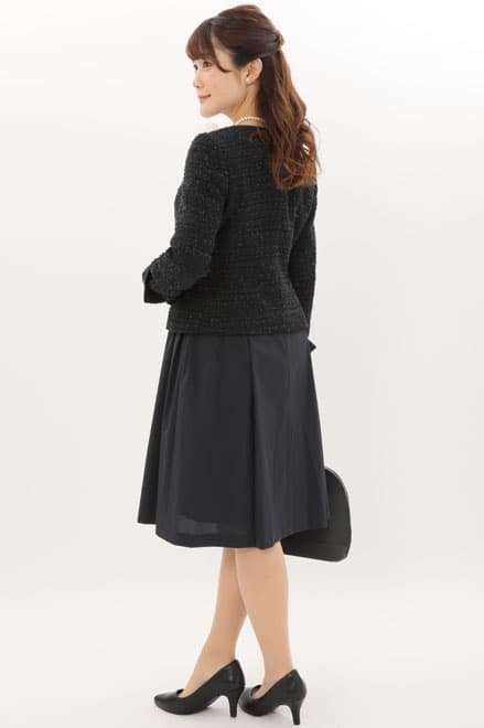 ネイビーのツイードリボン×ラメセレモニースーツセット