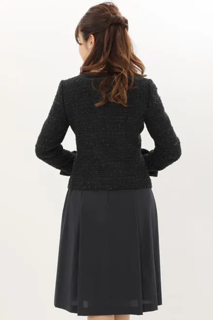 ネイビーのツイードリボン×ラメセレモニースーツセット