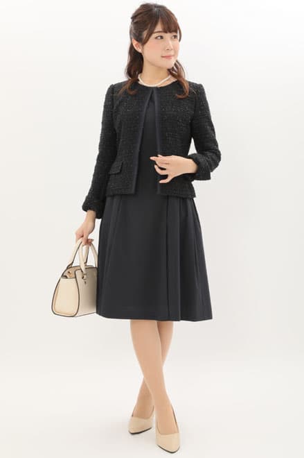 ネイビーのツイードリボン×ラメセレモニースーツセット