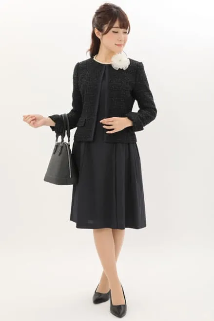 ネイビーのツイードリボン×ラメセレモニースーツセット