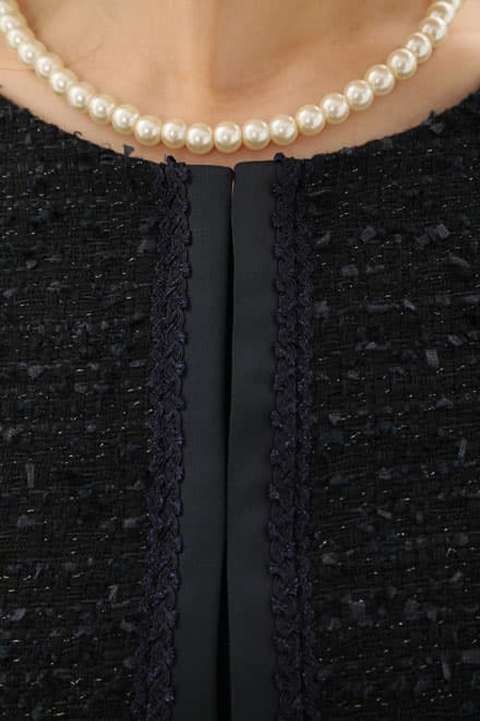 ネイビーのツイードリボン×ラメセレモニースーツセット