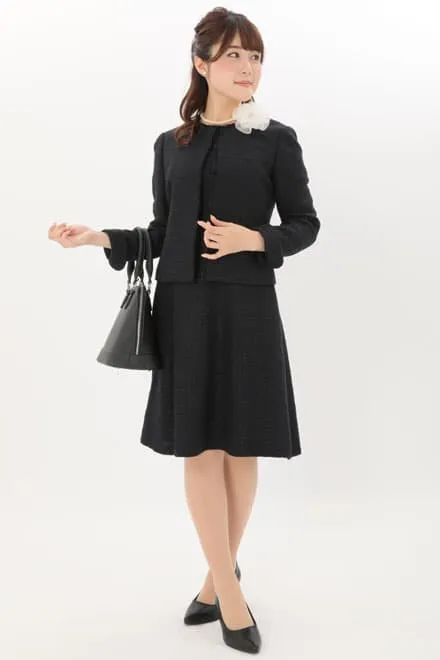 ネイビー×ラメ入りツイードのAラインセレモニースーツセット