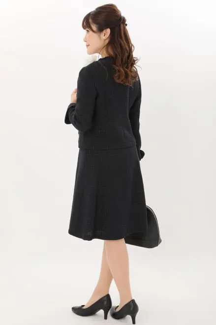 ネイビー×ラメ入りツイードのAラインセレモニースーツセット