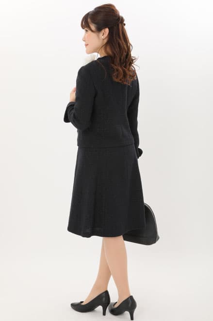 ネイビー×ラメ入りツイードのAラインセレモニースーツセット