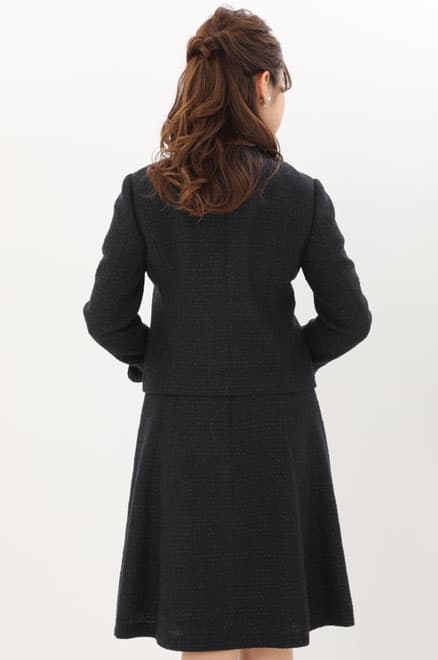 ネイビー×ラメ入りツイードのAラインセレモニースーツセット