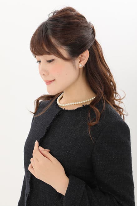 ネイビー×ラメ入りツイードのAラインセレモニースーツセット