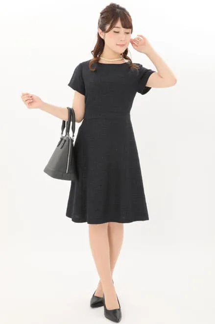 ネイビー×ラメ入りツイードのAラインセレモニースーツセット