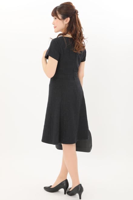 ネイビー×ラメ入りツイードのAラインセレモニースーツセット