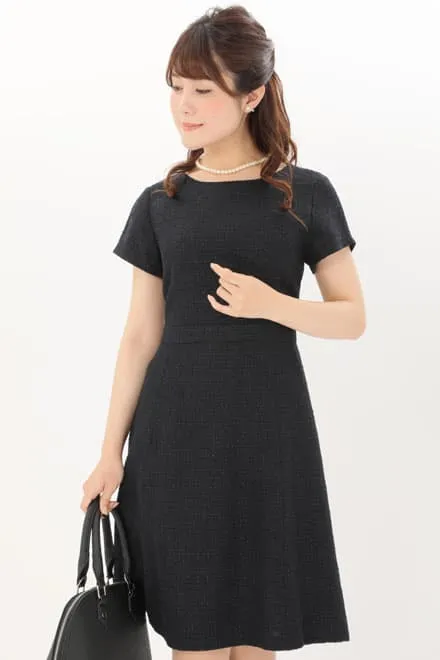 ネイビー×ラメ入りツイードのAラインセレモニースーツセット