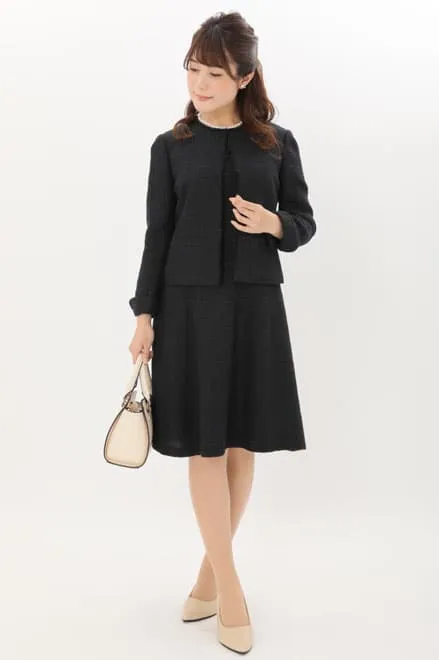 ネイビー×ラメ入りツイードのAラインセレモニースーツセット